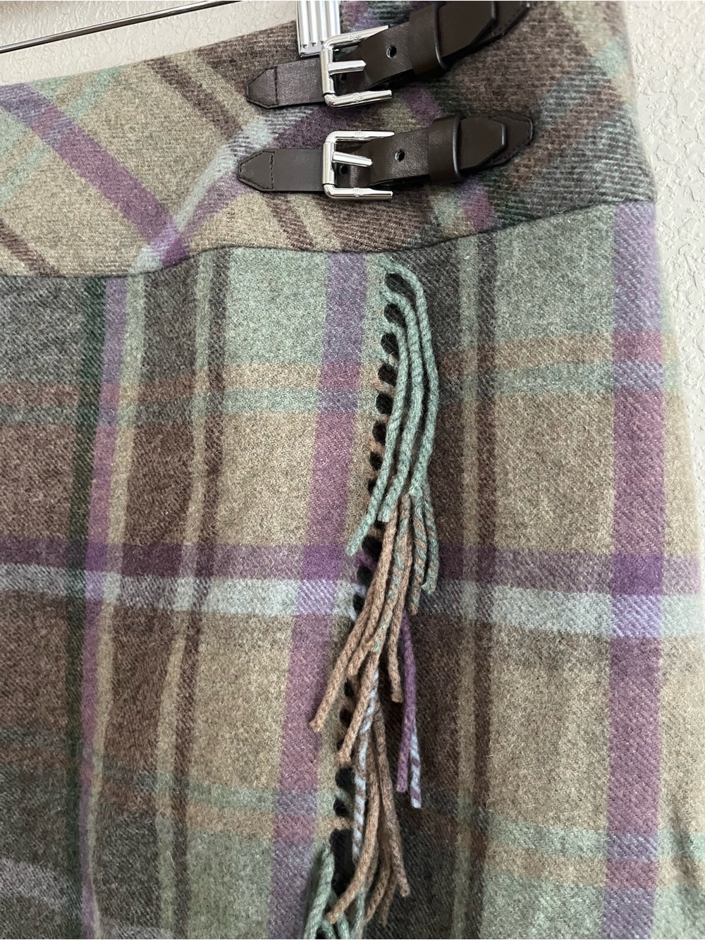 Lauren Ralph Lauren Plaid Fringe Trim Tweed Mini Skirt Buckles Sz 12 Wool Blend - Picture 6 of 15